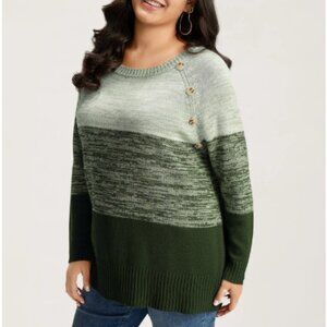BloomChic Plus Size XL Colorblock Contrast Heather Button Detail Pullover